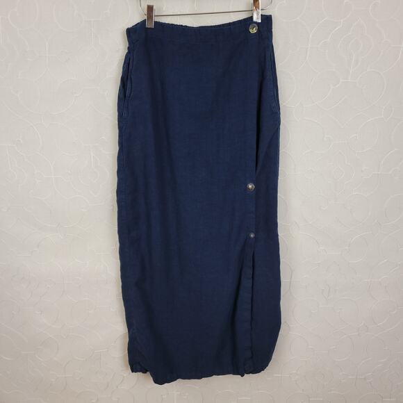 Click Color‎ Me Cotton Linen Wrap Skirt S Navy Blue Pockets Lagenlook Straight - Picture 9 of 10